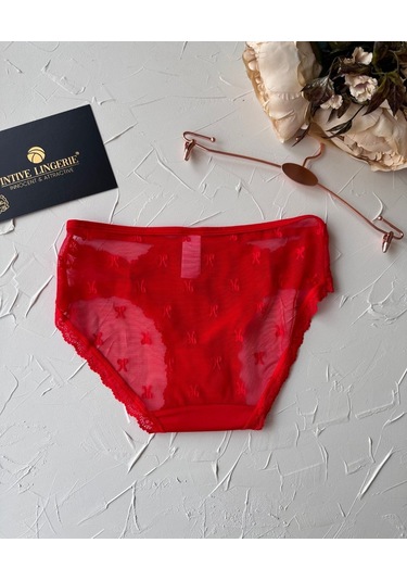 Arya Japon Style Arkası Tül Cut-out Dantel Detaylı Cheeky Külot/s Kırmızı