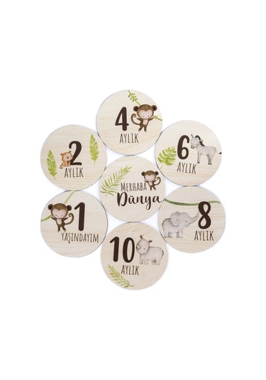 Sevimli Safari Hayvanları İle Ahşap Bebek Fotoğraf Çekim Kartları