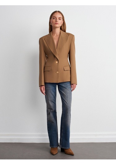 Dilvin 60774 Fitted Kesim Vatkalı Blazer-camel CAMEL