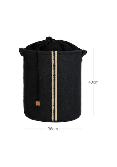 Ocean Home Textile Ağzı Büzgülü Çizgili Siyah Renk Jüt Çamaşır Sepeti 36 x 40 cm