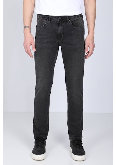 Erkek Siyah Düz Kesim Jean Pantolon