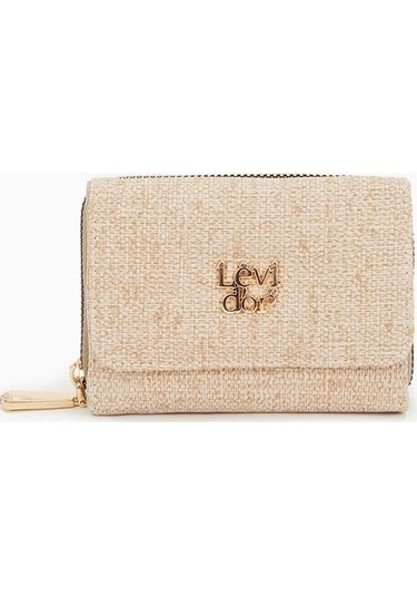 Dokulu Kumaş Detaylı Cüzdan - Vizon Vizon