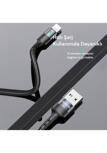 Usams Us-sj311 Usb To Lightning Örgülü Şarj Ve Data Kablosu 1m