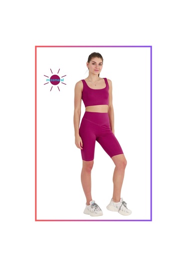Kadın Yüksek Bel Toparlayıcı Kısa Spor Tayt Biker Şort Basics Casual & Comfort Mürdüm 1070 MÜRDÜM