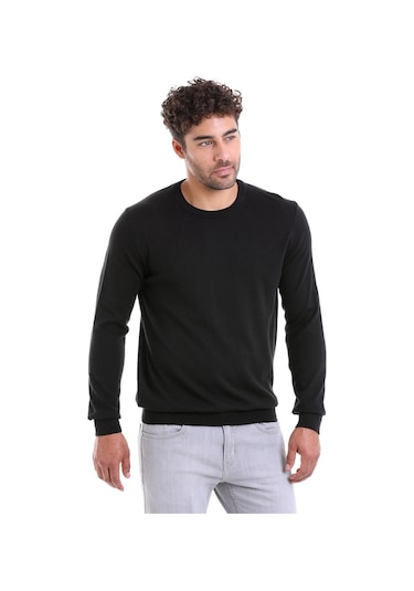 Hatemoğlu Erkek Regular Fit Pamuk Bisiklet Yaka Triko Kazak Siyah