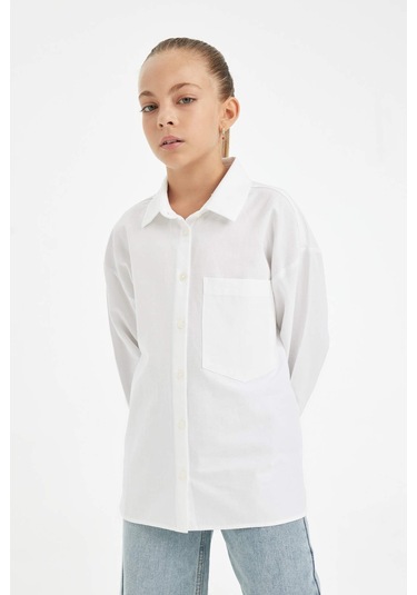 DeFacto Kız Çocuk Oversize Geniş Kalıp Poplin Basic Düz Uzun Kollu Beyaz Okul Gömleği C7482A824AUWT34 DeFacto Kız Çocuk Oversize Geniş Kalıp Poplin Basic Düz Uzun Kollu Beyaz Okul Gömleği C7482A824AUWT34