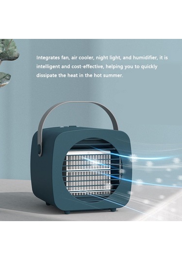 Samdoo Mavi 6" Taşınabilir Soğutucu Fan - 3 Hız Ayarı, Çift Havuz, Nemlendirici Ve Led Gece Lambası İle Sessiz Isıtma