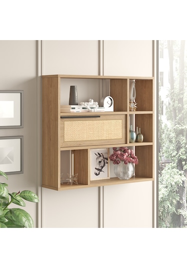 Robin Home Lidya Duvar Rafı Kitaplık Kapaklı Uv Baskı Sepet-jüt D