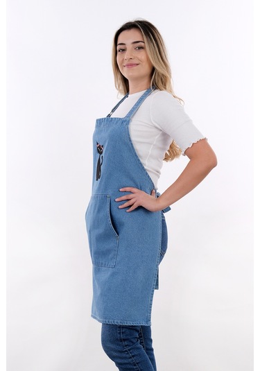 Ayarlanabilir Askılı Kot Mutfak Önlüğü Siyah Siyah