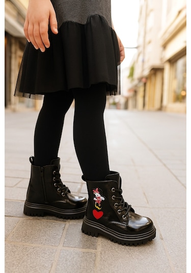 Ortopedik Bağcıklı Fermuarlı Kız Çocuk Bot Ayakkabı Siyah Kız Çocuk Bot Siyah