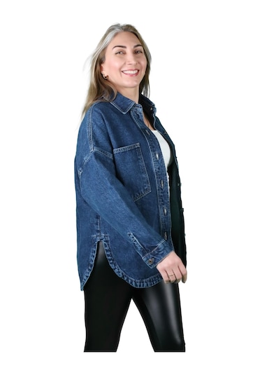 Oversize Kadın Jean Ceket Koyu Mavi 001