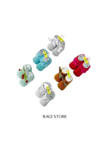 Ragi Store 6'lı Nakışlı Yenidoğan Bebek Çorap ÇoK Renkli