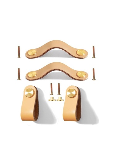 4 Parçalı Mobilya İçin Deri Kulp, Mobilya Kulpu, Deri Çekmece, Deri Dolap, Deri Kapı, Düğmeler, Deri Kulp 13,8 Cm