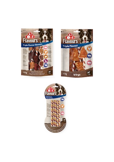 8in1 Flavours 3 Çeşit Karma Triple Flavour Köpek Ödülü 3 Lü Paket