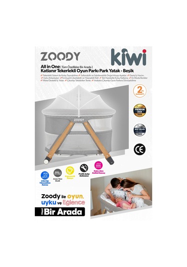 Kiwi Zoody Park Yatak Ve Oyun Parkı Bebek Beşiği, Anne Yanı Beşik, Park Beşik, Sallanan Beşik -siyah Renk