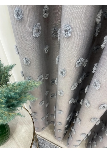 Brillant Carla Puffy Püsküllü Perde İstenilen Tüm Ölçülerde Gri Gri