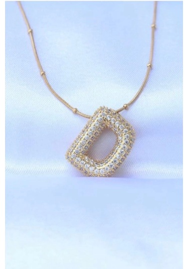 Mrs Flower Çelik Zincirli Zirkon Taşlı D Harfli Gold Renk Bubble Kolye Çok Renkli