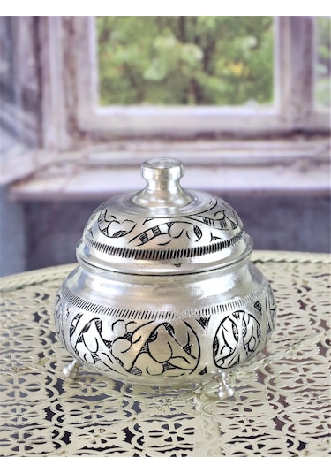 Üçlü Kalaylı Kazılmış Bakır Baharatlık Bakır