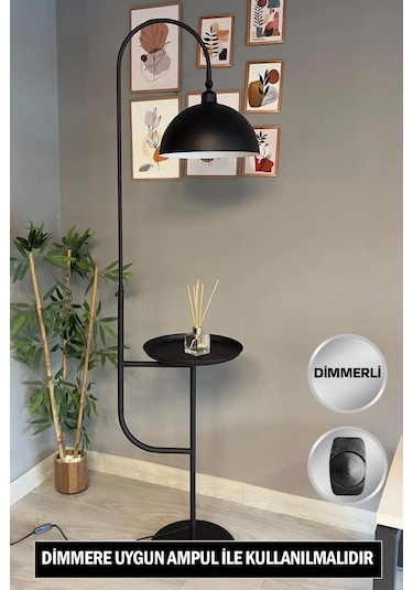 Dimmerli Işığı Ayarlanabilen Işığı Artırılıp Azaltılabilen Siyahhareketli Başlık Metal Lambader Siyah
