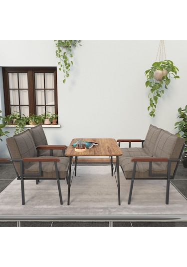Mygusi Modern Balkon, Bahçe, Cafe - Metal Kanepe Koltuk Takımı - 2+1+1 Masa Kapiçino Cappuccino