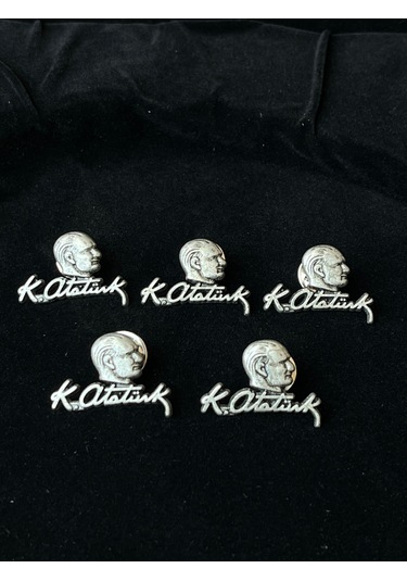 Atatürk İmzalı Ve Büstlü Gümüş Yaka Rozeti 5'li Gümüş