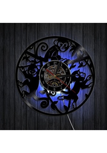 Primepickings Müzik Vinil Kayıt Duvar Saati - Little Monkey Vinyl Records Led Işık Duvar Saati - Vinil Saat A