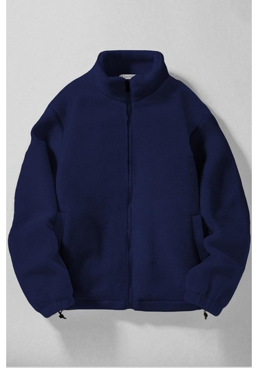 Ghassy Co. Erkek Alaska Regular Peluş Sherpa Kışlık Tam Fermuarlı Polar Sweatshirt Lacivert