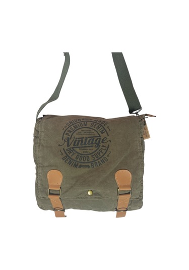 Vintage Salaş Kaliteli Unisex Günlük Gezi Kamp Okul Postacı Omuz Çantası San Diego 32 Cm X 25 Cm Haki - Siyah