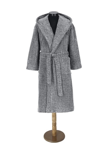 Erkek Uzun Welsoft Kapüşonlu Sabahlık-Gri