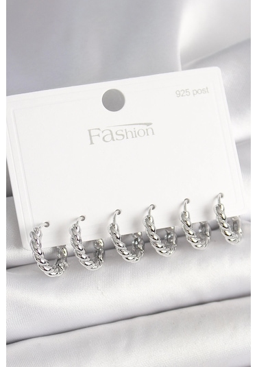 925 Ayar Gümüş Çivi Pirinç Gümüş Renk Sarmal Halka Model Kadın Küpe Seti çok renkli