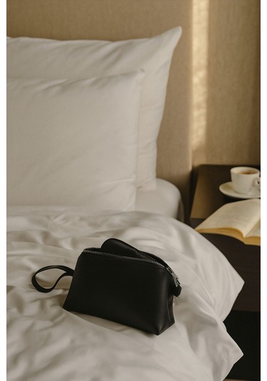 Siyah Deri Makyaj Çantası Kozmetik Seyahat Valizi Çanta Organizeri Orta Boy Düzenleyici Siyah