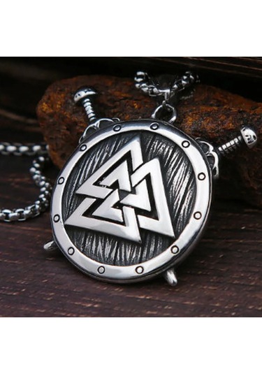 Paslanmaz Çelik Güç Simgesi Valknut Savaşçı Viking Kalkan Kolye Gümüş