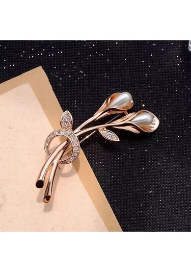 Villovatik Çiçek Buketi Broş 177075868 Altın Rengi