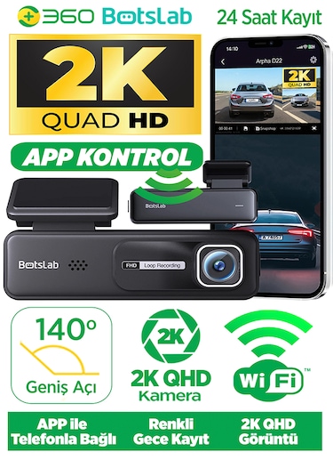 360+ Botslab HK30 Pro 2K QHD WiFi 140° Geniş Açı Gece Görüşlü Akıllı Araç İçi Kamera