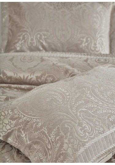 Dantela Hazel Şönilli Jakarlı Yatak Örtüsü Vizon Vizon