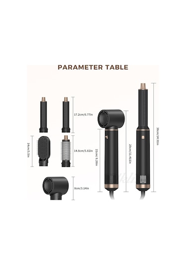 Tcherchi Çok İşlevli 5'i Bir Arada Gürültüsüz, Saç Kurutma Makinesi Saç Şekillendirici Seti Siyah