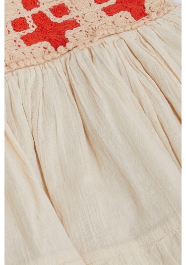 Escabel Kız Çocuk Elbise Triko Motifli Askılı 5-9 Yaş, Krem-krem Krem