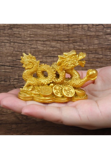 Altın Çin Ejderha Heykeli Heykel Şans Şans Başarı Koleksiyon Dekorasyon 3.15x1.57x1.97 İnç Nefis