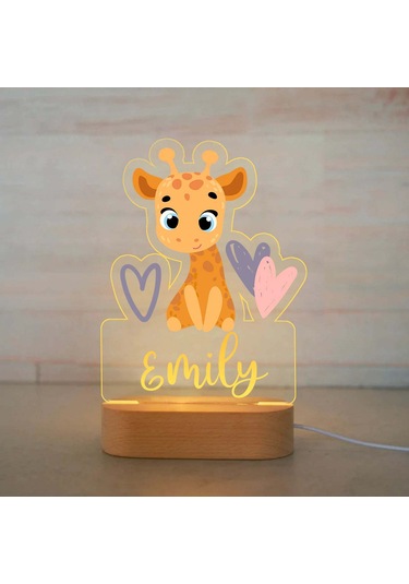 Kişiye Özel Çocuklar İçin Hayvan Gece Lambası İsimli Akrilik Lamba 9 Çok Renkli