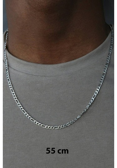 Figaro Model Erkek Paslanmaz Çelik Zincir Kolye İnce 4 Mm Eck06k