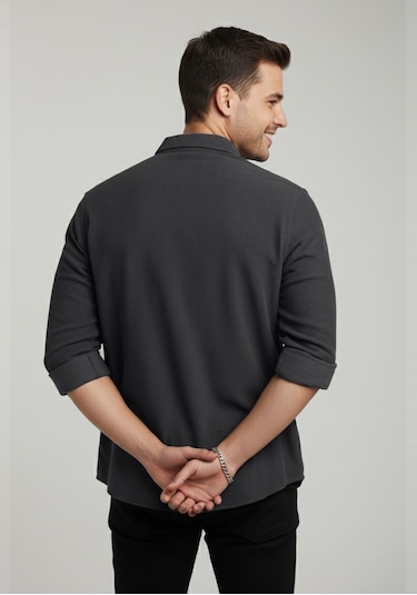 Deepsea Erkek Füme Kadife Fitilli Rahat Kesim Gömlek Yumuşak Dokulu Likralı Kadife Gömlek 2600758 Füme