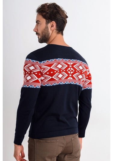 Heyss Bisiklet Yaka Desenli Lacivert Erkek Triko Kazak (380633204) Lacivert