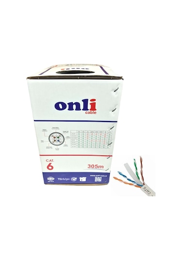 Onli 305Mt 24AWG UTP CAT6 Network Kablosu Gri Yerli Üretim