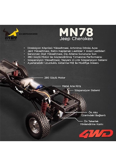 Mn Model Mn78 1/12 Jeep Cherokee 4x4 Rc Model Crawler Offroad Truck Uzaktan Kumandalı Araba Rtr Gümüş+dahili Işık Seti
