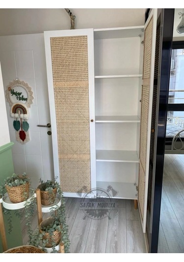 Hazeranlı Beyaz Çok Amaçlı Bambu Dolap Ahşap