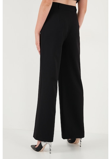Lela Wide Leg Orta Yüksek Bel Bol Paça Kumaş Bayan Pantolon 6522974 Siyah