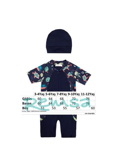 Uv Korumalı Kısa Kollu Tulum Bebek Çocuk Yüzücü Mayo 1910 Koyu Lacivert Koyu Lacivert