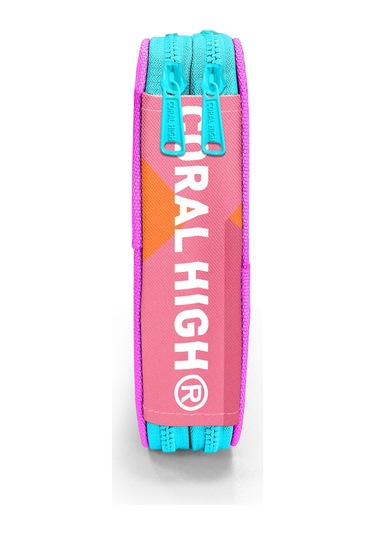 Coral High Kids Pembe Neon Mercan Fashion Girl Desenli Çift Katlı Kalem Çanta 11141 Neon Mercan