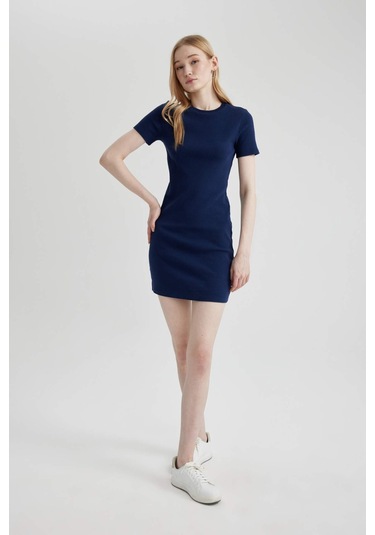 DeFacto Coool Bodycon Vücudu Saran Bisiklet Yaka Fitilli Kaşkorse Kısa Kollu Mini Elbise C1503AX24SPNV241 DeFacto Coool Bodycon Vücudu Saran Bisiklet Yaka Fitilli Kaşkorse Kısa Kollu Mini Elbise C1503AX24SPNV241