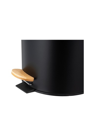 Bambu Kapaklı Pedallı Metal Çöp Kovası - 5 Lt. - Siyah Siyah